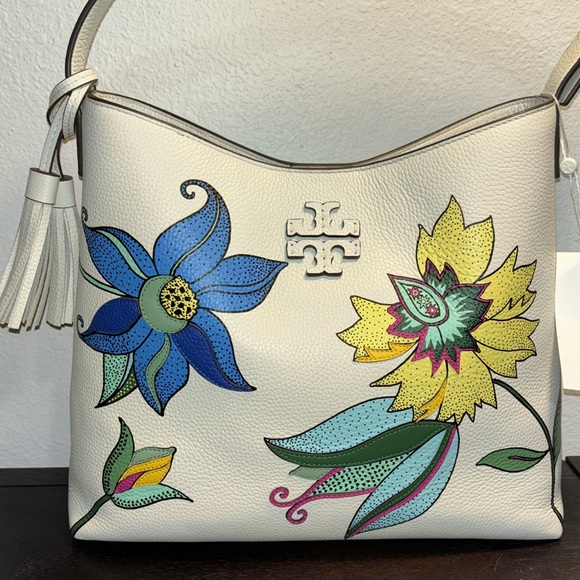 Tory Burch NWT Thea Appliqué Ivory Hobo Leather - Picture 2 of 10